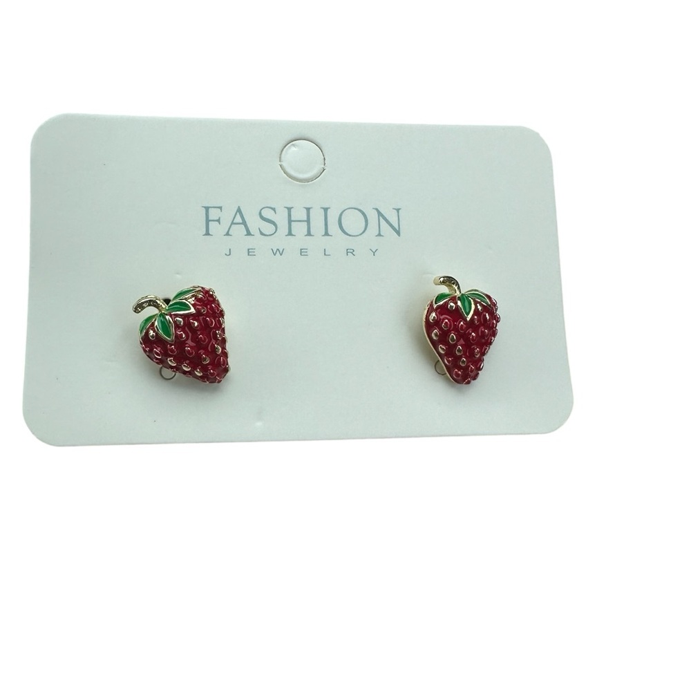 Red and Gold Strawberry Design Stud Earrings